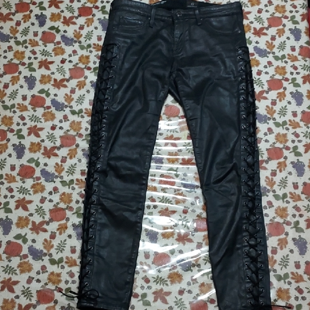 AG Adriano Goldschmied Black Lace-Up Skinny Jeans